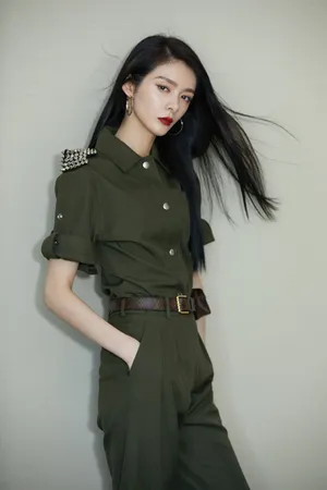 傅菁绿色连体衣时尚写真图片_8