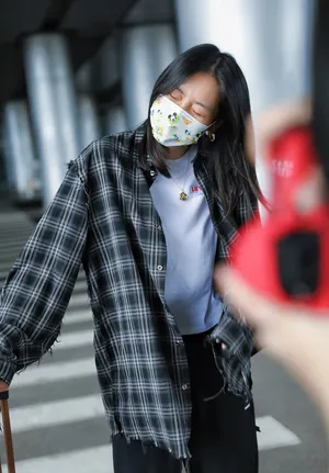 刘雯格子衫造型简约时髦女人味十足机场照图片_3