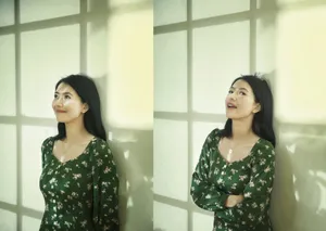 高圆圆绿碎花裙优雅性感图片_4