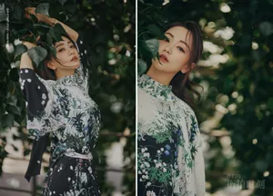 杨蓉印花裙温柔优雅写真图片