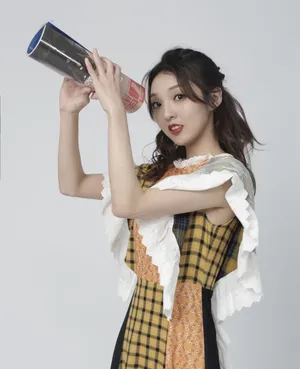 强东玥格纹裙优雅写真图片