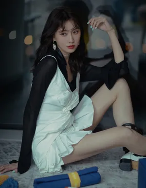 李斯羽白色连衣裙性感写真图片