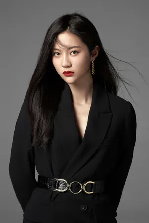 万籽麟性感红唇干练写真图片