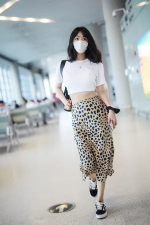 李菲儿豹纹纱裙机场照图片_6
