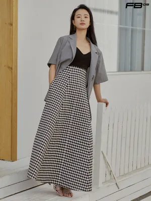 李梦高腰格子裙性感写真图片_2