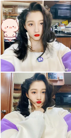 关晓彤卷发红唇港风自拍照图片