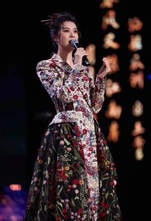 郁可唯印花裙唯美古风图片_6