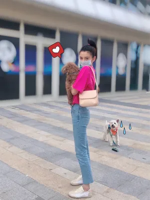 宋祖儿俏皮遛狗街拍照图片_2
