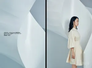 张佳宁米色连衣裙性感写真图片