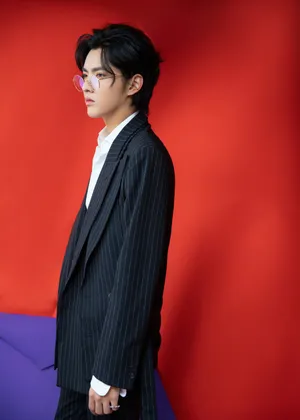 吴亦凡条纹西服酷帅写真图片_1