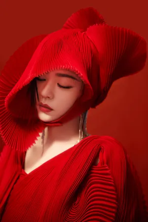 张靓颖红色折纸风礼服优雅写真图片_5