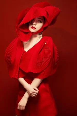 张靓颖红色折纸风礼服优雅写真图片_7