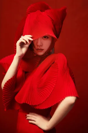 张靓颖红色折纸风礼服优雅写真图片_9