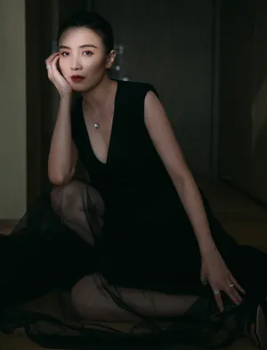 宋佳深邃黑纱裙优雅写真图片_2