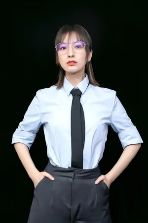 吴昕蓝衬衫时尚优雅写真图片