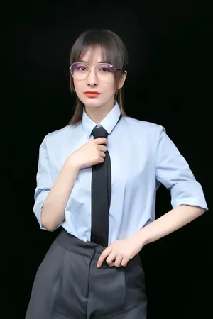 吴昕蓝衬衫时尚优雅写真图片_3