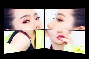 戚薇紫色渐变高马尾性感图片