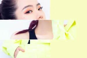 戚薇紫色渐变高马尾性感图片