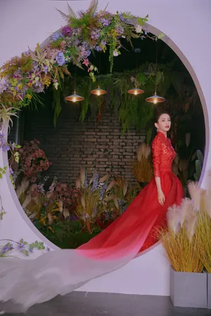 佟丽娅元宵节红色礼服性感写真_1