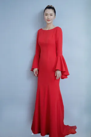 谭维维红色连衣裙温婉写真图片_2