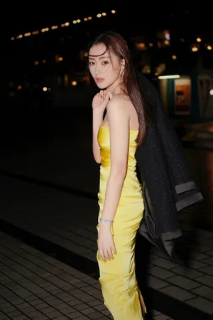 张天爱金色抹胸裙优雅写真图片_4