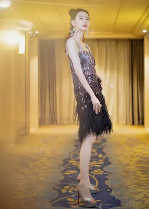 戚薇钻石羽毛裙性感写真图片_5