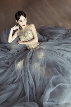 张嘉倪雾霾灰长裙飘逸写真图片_5