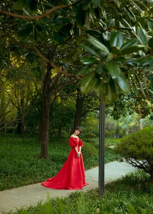 宋茜油画红礼裙复古写真图片_11