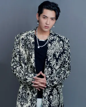 吴亦凡廓形印花风衣帅气写真图片
