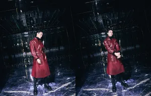 王凯红色风衣帅气写真图片_3