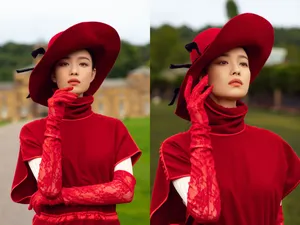 倪妮明媚红装生日写真图片_1