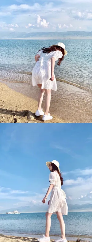 鞠婧祎仙气白裙海边甜美图片_2