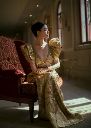 倪妮优雅华丽刺绣裙写真图片_3