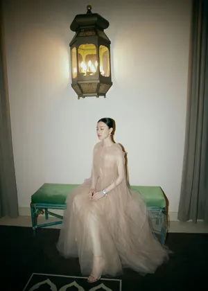 倪妮裸粉纱裙优雅写真图片_2