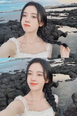鞠婧祎俏皮甜美海边自拍照图片_7