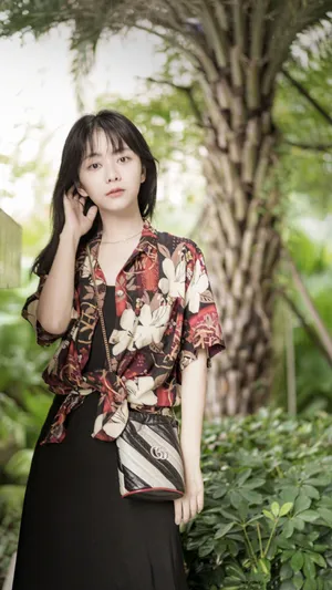 谭松韵花衬衫优雅写真图片_3