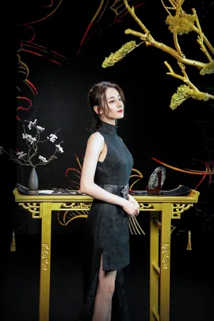 迪丽热巴黑色旗袍端庄性感写真图片_5