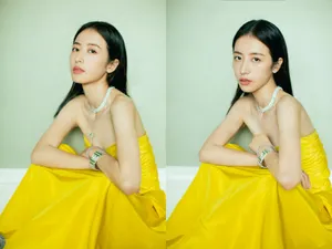 周雨彤黄色长裙明艳优雅写真图片_1