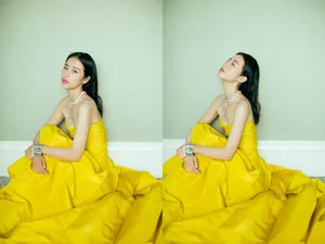 周雨彤黄色长裙明艳优雅写真图片