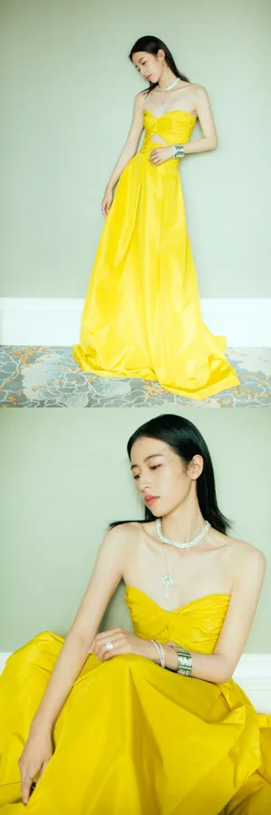 周雨彤黄色长裙明艳优雅写真图片_3
