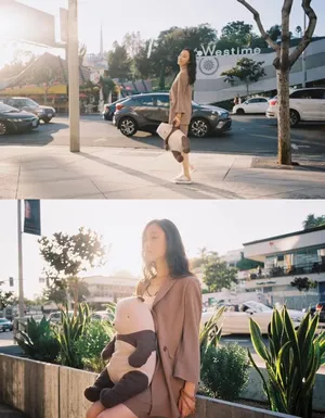 倪妮奶茶色西装活力街拍图片_6