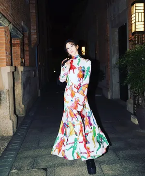 朱珠彩裙性感优雅写真图片