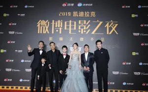 邓超条纹西装帅气红毯照图片_2