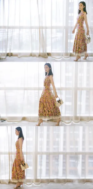 邓恩熙简约印花长裙写真图片_6