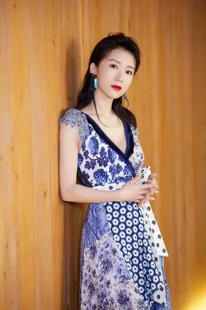 李念印花长裙优雅性感写真图片
