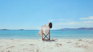 江一燕夏日清新海边写真图片
