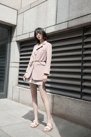 李溪芮甜美粉嫩街拍图片