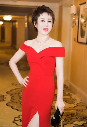 马丽红色高叉长裙性感写真图片