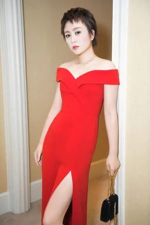马丽红色高叉长裙性感写真图片_3