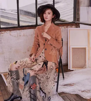 赵丽颖透视绣花长裙性感杂志封面写真图片_5